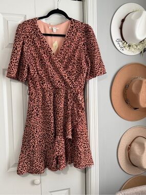Francesca's Collections Dusty Rose Leopard Wrap Mini Dress